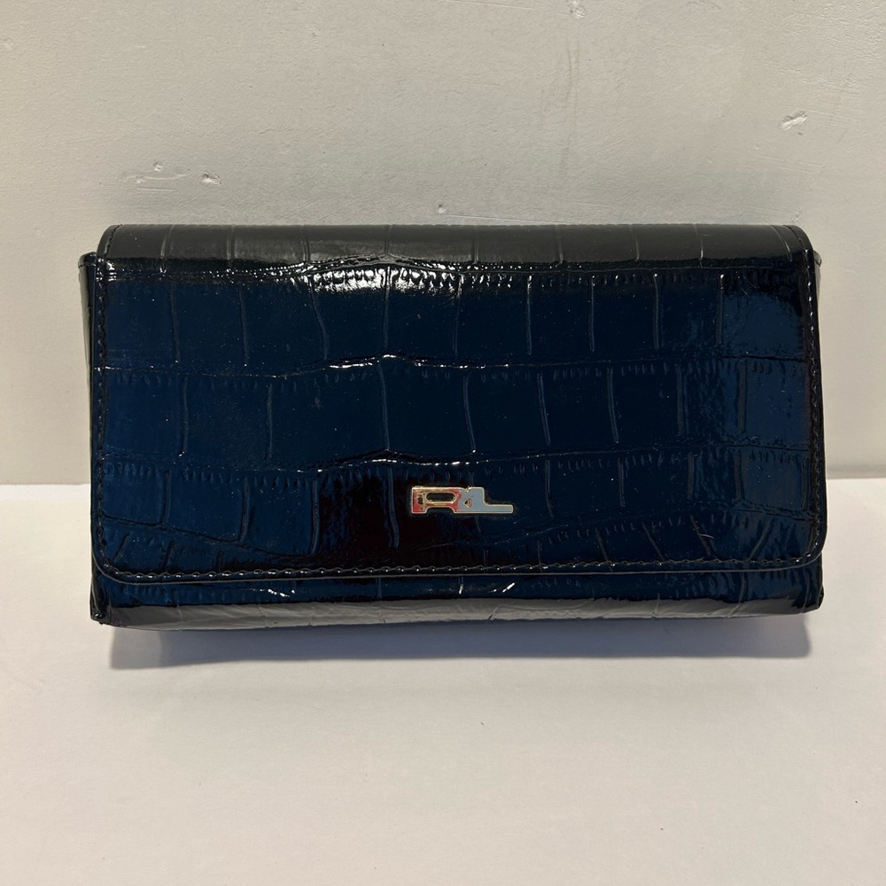 Ralph Lauren Patent Croc-Embossed Fold Wallet in black